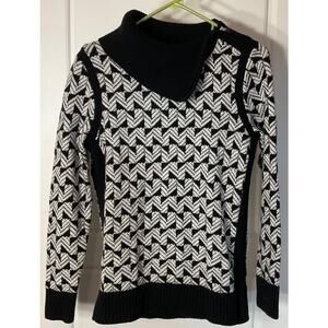 Talbots Black & White Split Neck Convertible Collar Wool Blend Sweater S